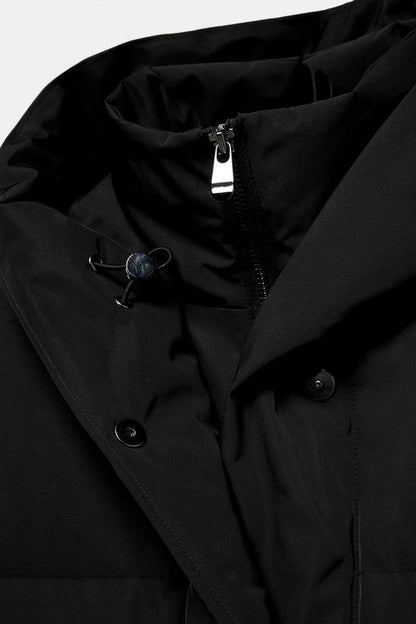 Anorak long matelassé 70 % duvet, 30 % plumes, à capuche, déperlant et coupe-vent
