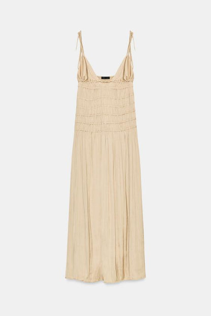 Robe midi satinée à fronces