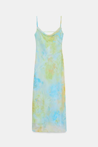 Robe midi drapée imprimée