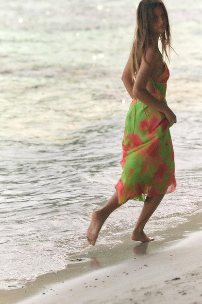 Robe midi à bretelles imprimée