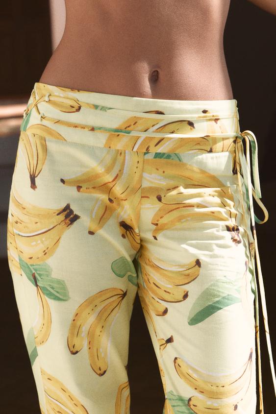Pantalon à imprimé fruits et cordon