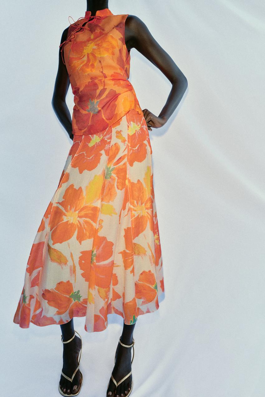 Jupe midi à imprimé floral