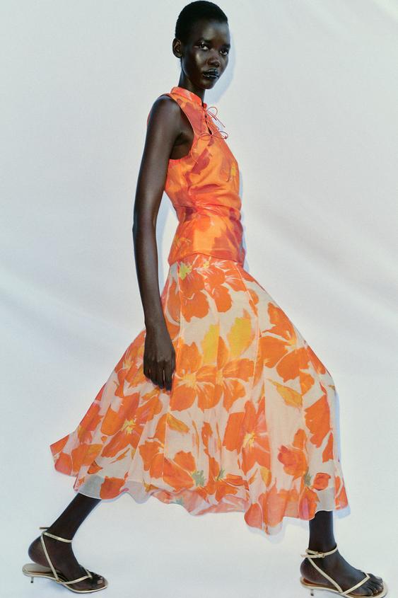 Jupe midi à imprimé floral