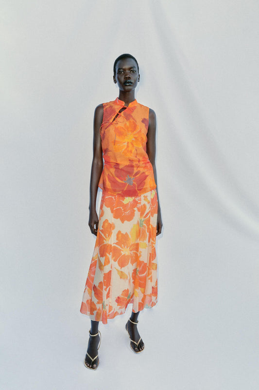 Jupe midi à imprimé floral