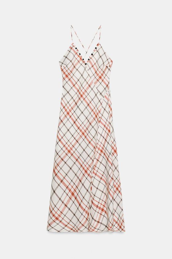 Robe midi à carreaux en lin