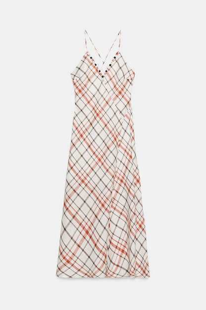Robe midi à carreaux en lin