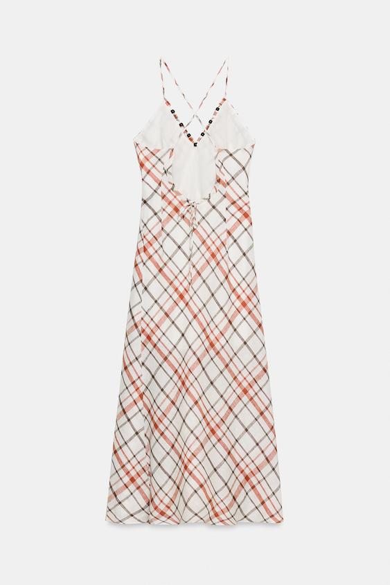 Robe midi à carreaux en lin