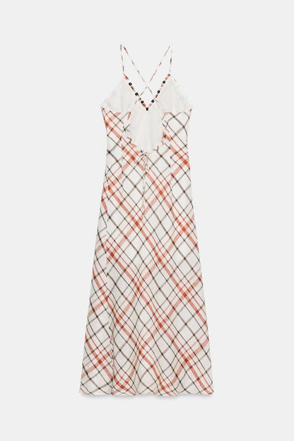 Robe midi à carreaux en lin