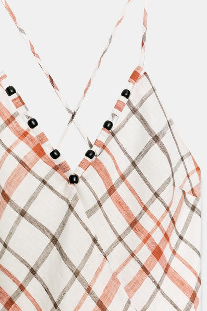 Robe midi à carreaux en lin