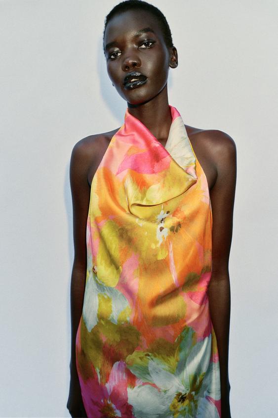 Robe midi satinée imprimée