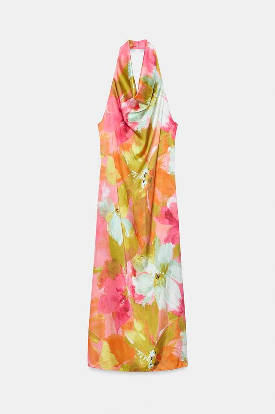 Robe midi satinée imprimée