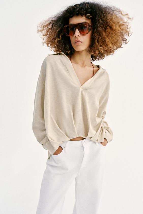 Chemise en lin à bas bouffant