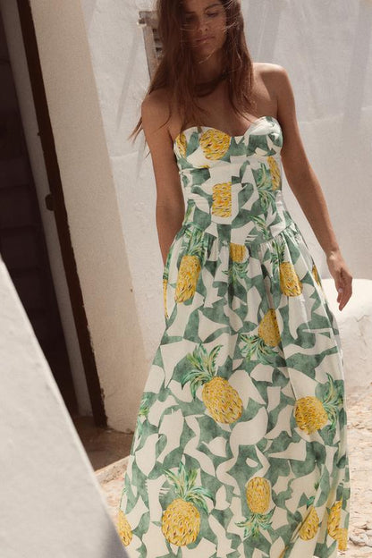 Robe corset en popeline à imprimé fruits
