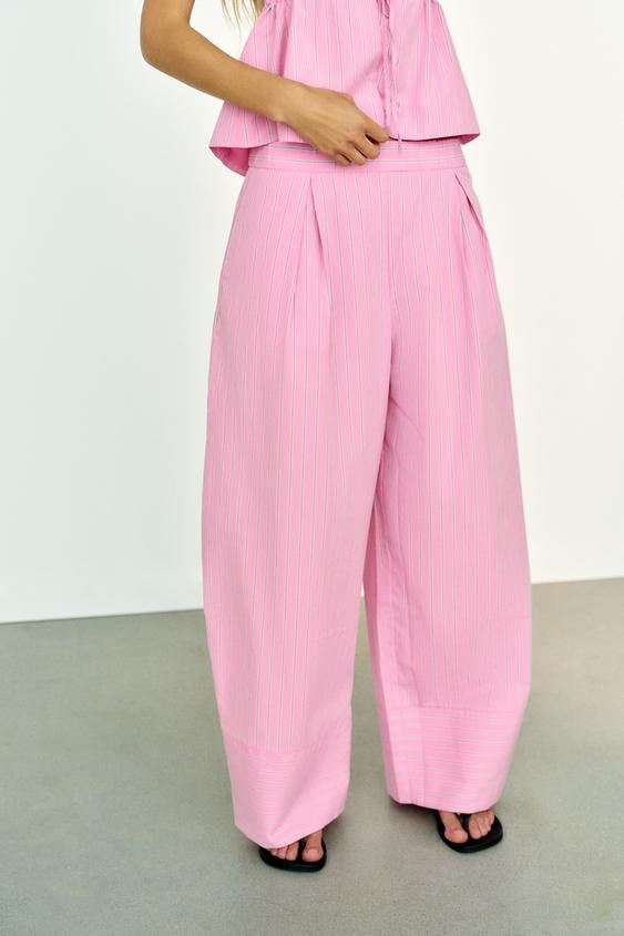 Pantalon large en popeline à rayures