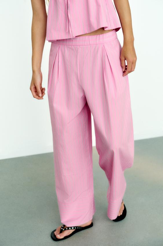 Pantalon large en popeline à rayures