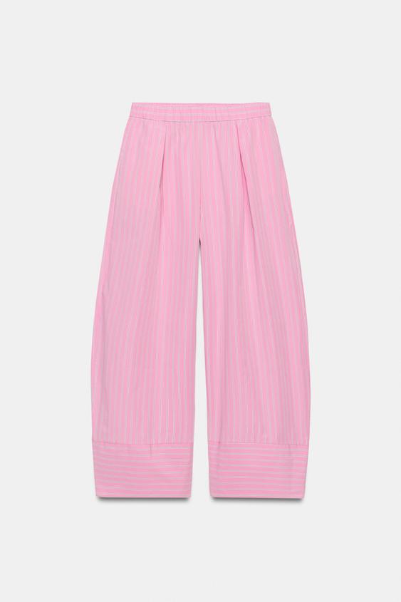 Pantalon large en popeline à rayures