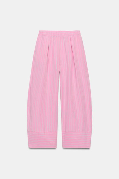 Pantalon large en popeline à rayures