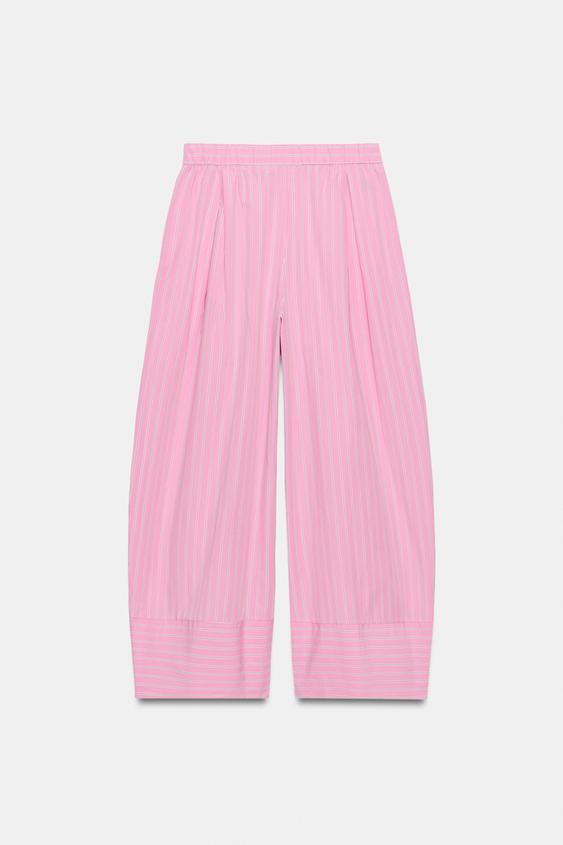 Pantalon large en popeline à rayures