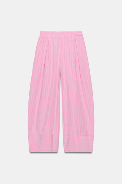 Pantalon large en popeline à rayures