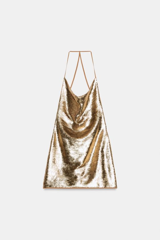 Robe mini dos-nu drapée à sequins