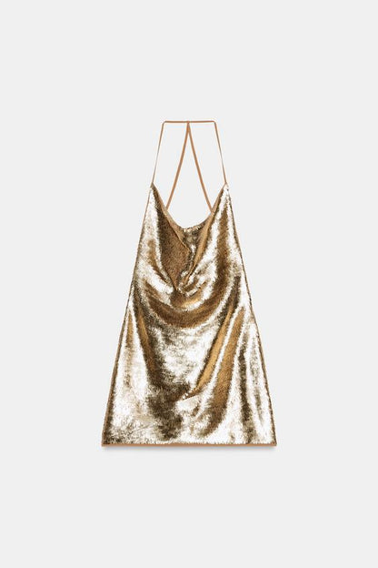 Robe mini dos-nu drapée à sequins