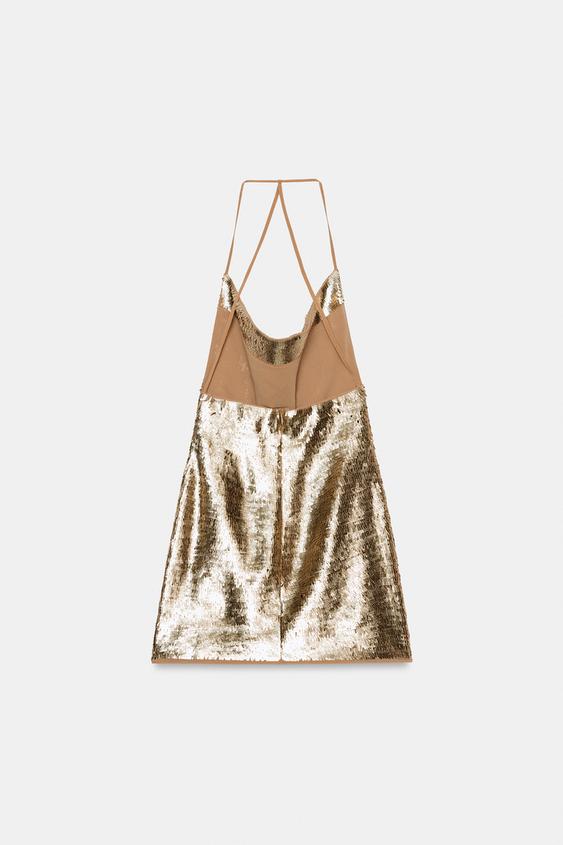 Robe mini dos-nu drapée à sequins