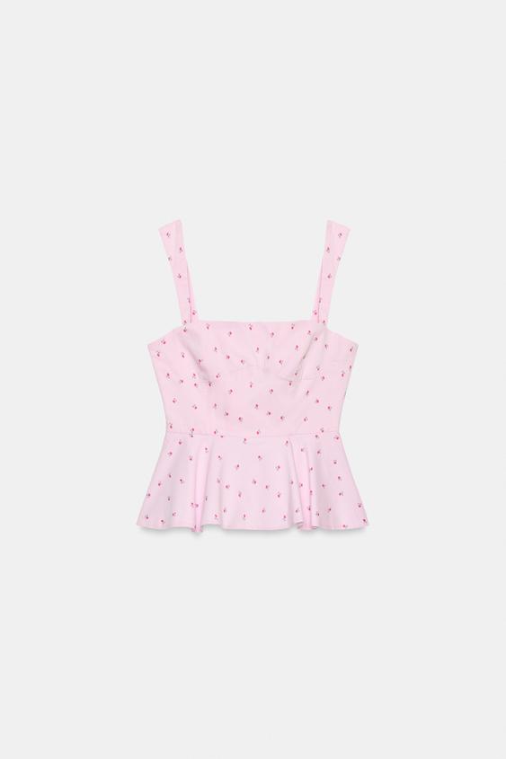 Top corset rayé à fleurs