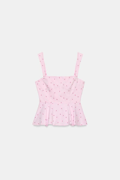 Top corset rayé à fleurs