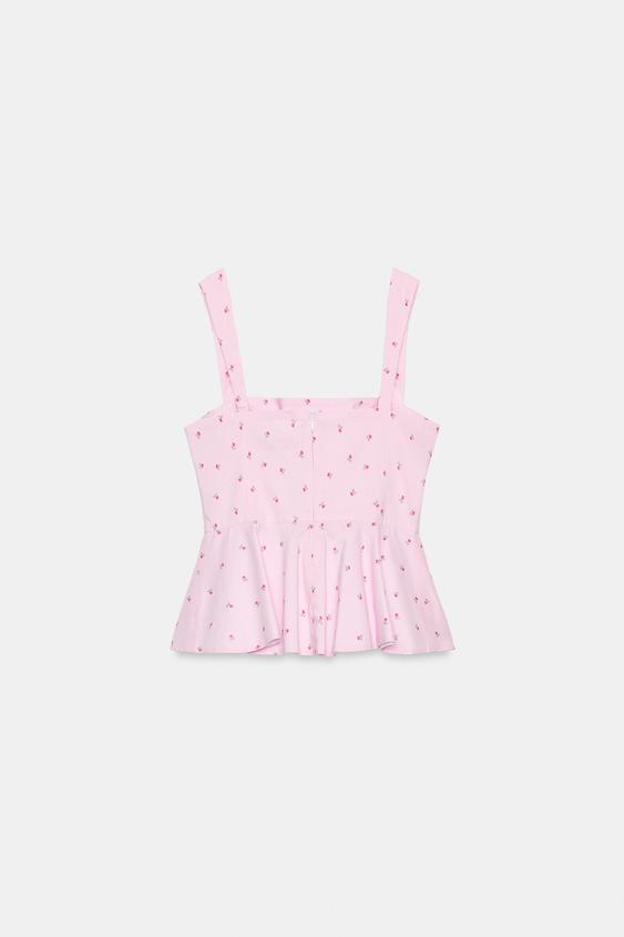 Top corset rayé à fleurs