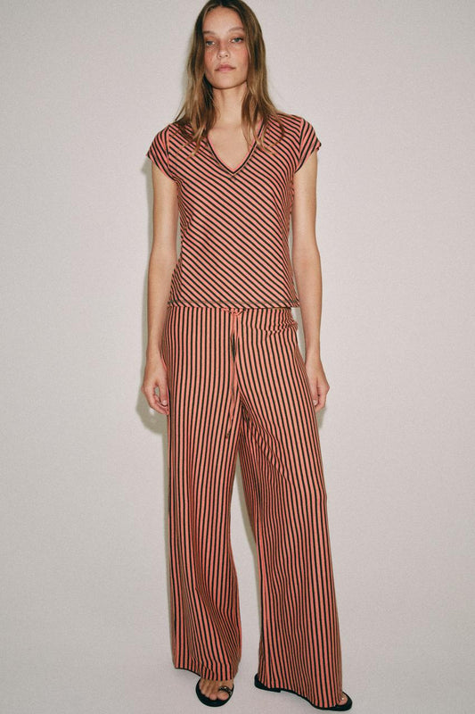 Pantalon à rayures en lin