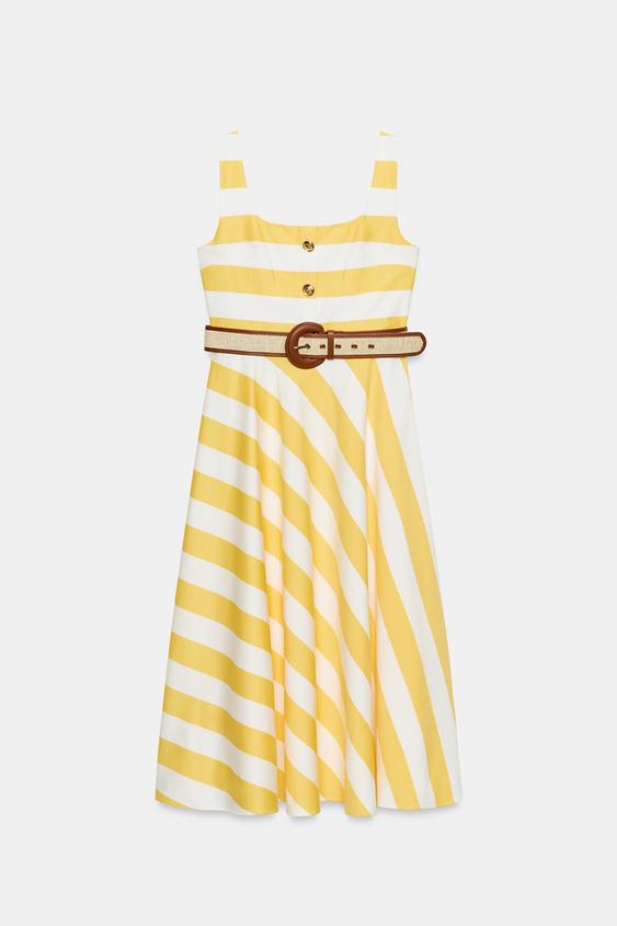 Robe midi à rayures avec ceinture