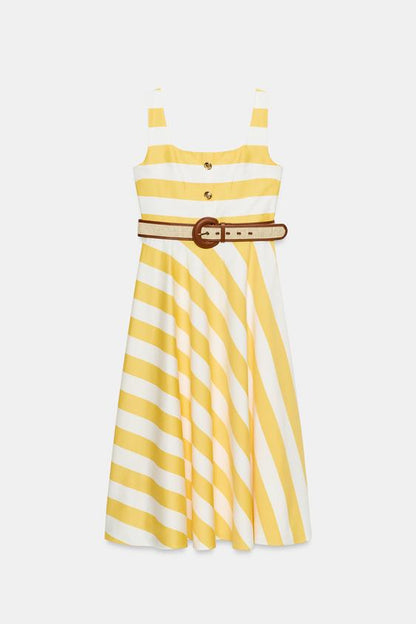 Robe midi à rayures avec ceinture