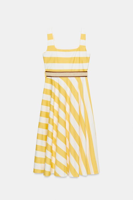 Robe midi à rayures avec ceinture