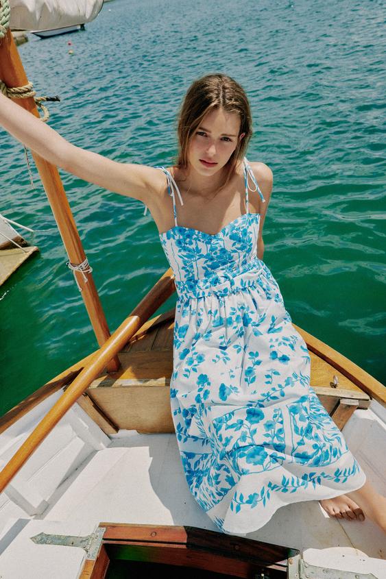 Robe midi imprimée en popeline