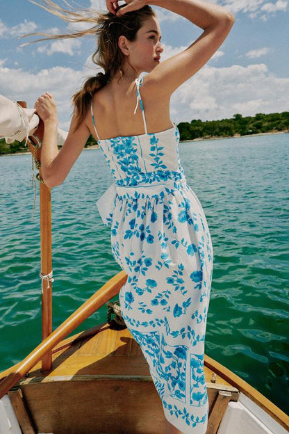 Robe midi imprimée en popeline