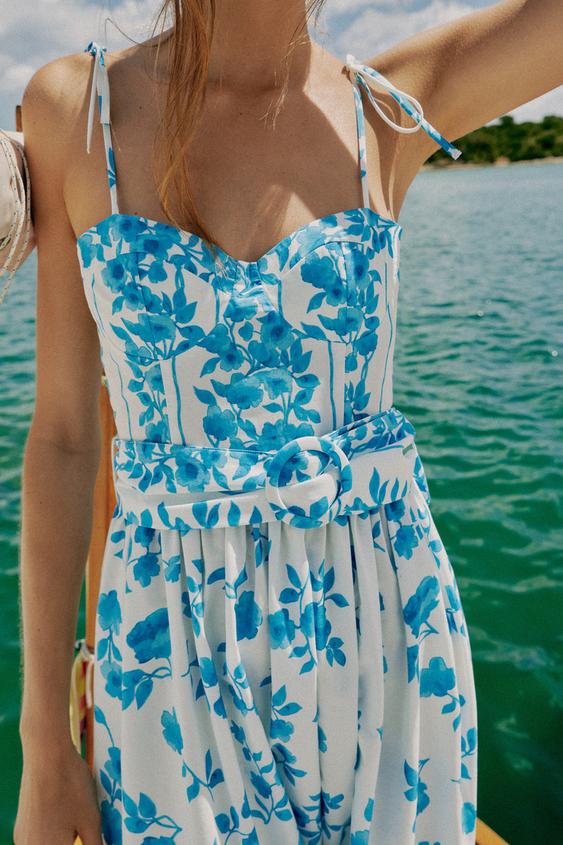 Robe midi imprimée en popeline