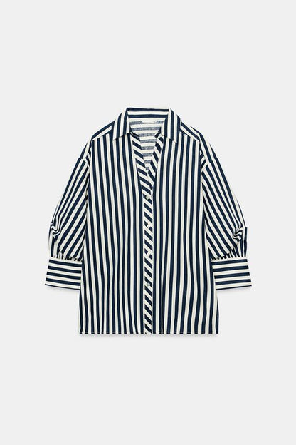 Chemise à rayures en lin à manches bouffantes