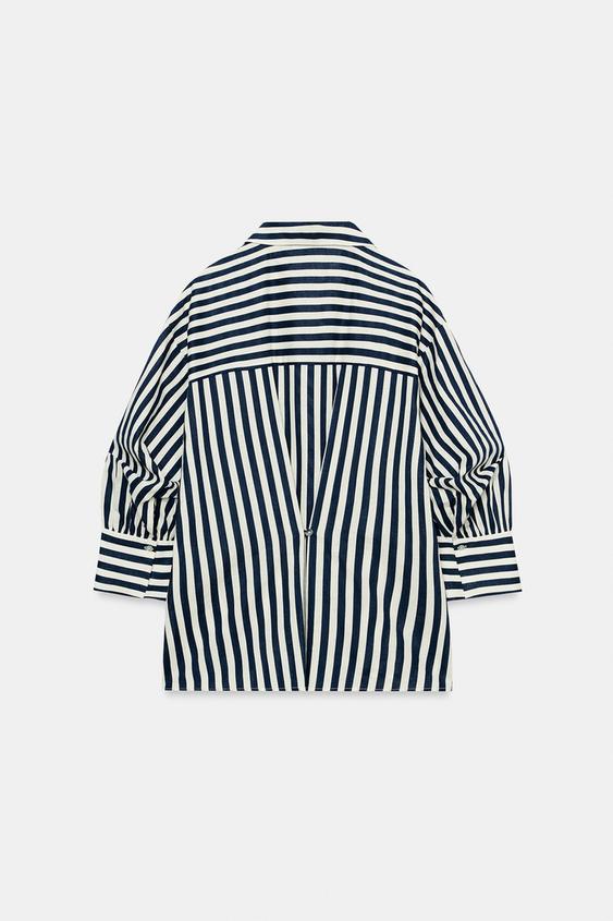 Chemise à rayures en lin à manches bouffantes