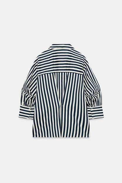 Chemise à rayures en lin à manches bouffantes