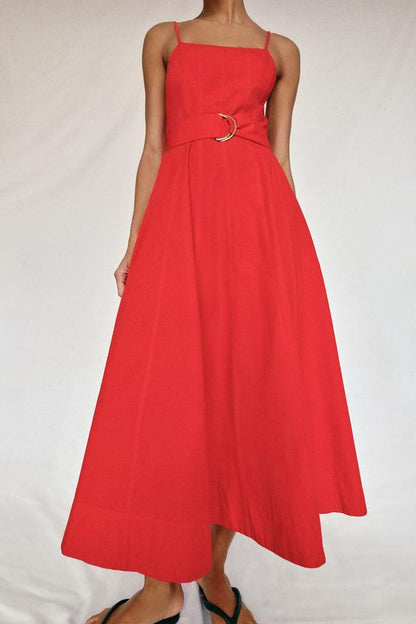 Robe midi en popeline avec ceinture