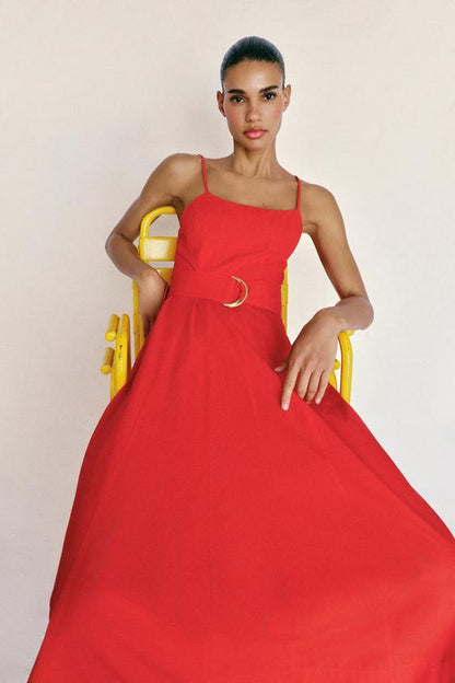 Robe midi en popeline avec ceinture