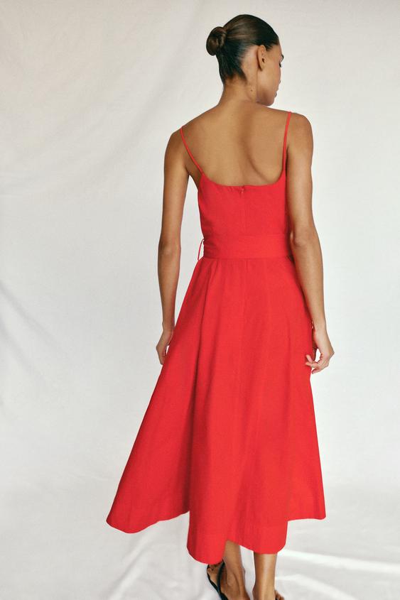Robe midi en popeline avec ceinture