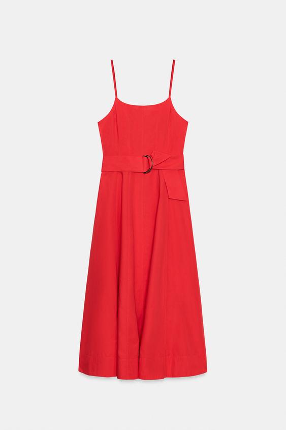 Robe midi en popeline avec ceinture