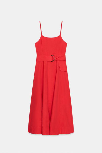 Robe midi en popeline avec ceinture