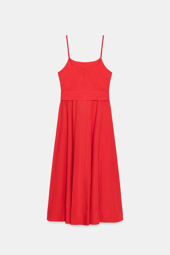 Robe midi en popeline avec ceinture