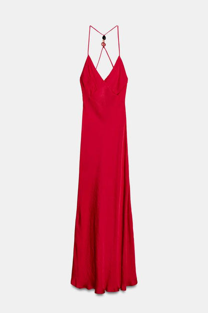 Robe midi satinée à perles