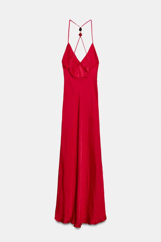 Robe midi satinée à perles