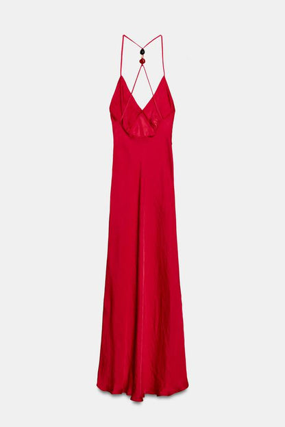 Robe midi satinée à perles