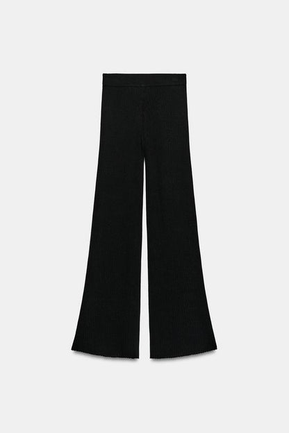 Pantalon large en maille côtelée