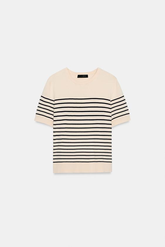 Pull en maille à manches courtes à rayures
